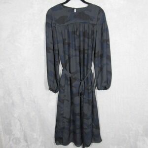 Banana Republic Dress Size 0 Blue Gray Camo Print Long Sleeve Belted